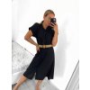 Šaty letní dlouhé košilové s páskem krátký rukáv dámské (S/M ONE SIZE) ITALSKÁ MÓDA IMWB222483/DUR (Velikost S/M/L, Barva Černá)
