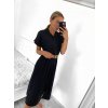 Šaty letní dlouhé košilové s páskem krátký rukáv dámské (S/M ONE SIZE) ITALSKÁ MÓDA IMWB222483/DUR (Velikost S/M/L, Barva Černá)
