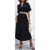Šaty letní dlouhé košilové s páskem krátký rukáv dámské (S/M ONE SIZE) ITALSKÁ MÓDA IMWB222483/DUR (Velikost S/M/L, Barva Černá)