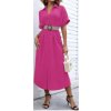 Šaty letní dlouhé košilové s páskem krátký rukáv dámské (S/M ONE SIZE) ITALSKÁ MÓDA IMWB222483/DUR (Velikost S/M/L, Barva Černá)