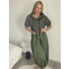 Šaty mikinové krátký rukáv dámské nadrozměr (42/44/46 ONE SIZE) ITALSKÁ MÓDA IMSM25130/DU (Velikost 42/44/46, Barva zelená khaki)