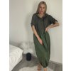 Šaty mikinové krátký rukáv dámské nadrozměr (42/44/46 ONE SIZE) ITALSKÁ MÓDA IMSM25130/DU (Velikost 42/44/46, Barva zelená khaki)