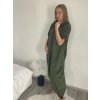 Šaty mikinové krátký rukáv dámské nadrozměr (42/44/46 ONE SIZE) ITALSKÁ MÓDA IMSM25130/DU (Velikost 42/44/46, Barva zelená khaki)