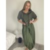 Šaty mikinové krátký rukáv dámské nadrozměr (42/44/46 ONE SIZE) ITALSKÁ MÓDA IMSM25130/DU (Velikost 42/44/46, Barva zelená khaki)