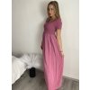 Šaty dlouhé letní žebrované krátký rukáv dámské Maria-M (XS/S/M/L ONE SIZE) ITALSKÁ MÓDA IMSM25128/DUR (Velikost S/M/L, Barva růžová starorůžová)