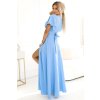 Šaty společenské dlouhé elegantní s rozparkem krátký rukáv JENNIFER dámské (S-2XL) polská moda NMC-581-3/DUR (Velikost XS, Barva světle modrá)
