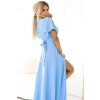 Šaty společenské dlouhé elegantní s rozparkem krátký rukáv JENNIFER dámské (S-2XL) polská moda NMC-581-3/DUR (Velikost XS, Barva světle modrá)
