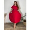 Šaty dlouhé elegantní plisované krátký rukáv dámské nadrozměr (54/56/58 ONE SIZE) ITALSKÁ MÓDA IM425AMOR/DR (Velikost 54/56/58, Barva červená)