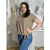 Tunika s přívěskem krátký rukáv dámská nadrozměr (L/XL/2XL ONE SIZE) ITALSKÁ MÓDA IMD23316/DUR (Velikost L/XL/2XL, Barva béžová)