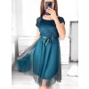 Šaty krajkové tylové společenské krátký rukáv dámské Beatrice (S/M ONE SIZE) ITALSKÁ MÓDA IMM23M9111/DU (Velikost S/M/L, Barva růžová starorůžová)