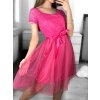 Šaty krajkové tylové společenské krátký rukáv dámské Beatrice (S/M ONE SIZE) ITALSKÁ MÓDA IMM23M9111/DU (Velikost S/M/L, Barva růžová starorůžová)