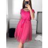Šaty krajkové tylové společenské krátký rukáv dámské Beatrice (S/M ONE SIZE) ITALSKÁ MÓDA IMM23M9111/DU (Velikost S/M/L, Barva růžová starorůžová)