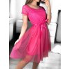Šaty krajkové tylové společenské krátký rukáv dámské Beatrice (S/M ONE SIZE) ITALSKÁ MÓDA IMM23M9111/DU (Velikost S/M/L, Barva růžová starorůžová)