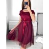 Šaty krajkové tylové společenské krátký rukáv dámské Beatrice (S/M ONE SIZE) ITALSKÁ MÓDA IMM23M9111/DU (Velikost S/M/L, Barva růžová starorůžová)