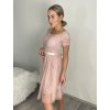 Šaty krajkové tylové společenské krátký rukáv dámské Beatrice (S/M ONE SIZE) ITALSKÁ MÓDA IMM23M9111/DU (Velikost S/M/L, Barva růžová starorůžová)