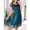 Šaty krajkové tylové společenské krátký rukáv dámské Beatrice (S/M ONE SIZE) ITALSKÁ MÓDA IMM23M9111/DU (Velikost S/M/L, Barva růžová starorůžová)