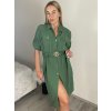 Šaty košilové s páskem 3/4 dlouhý rukáv dámské MILANO (XS/S/M ONE SIZE) ITALSKÁ MÓDA IMD25102/DUR (Velikost S/M, Barva béžová)