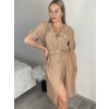 Šaty košilové s páskem 3/4 dlouhý rukáv dámské MILANO (XS/S/M ONE SIZE) ITALSKÁ MÓDA IMD25102/DUR (Velikost S/M, Barva béžová)