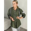 Bunda s kapucí dámské nadrozměr (40/42/44 ONE SIZE) ITALSKÁ MÓDA IM425BARI/DR (Velikost 40/42, Barva zelená khaki)