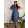 Šaty oversize letní krátký rukáv dámské nadrozměr MODENA (52/54/56 ONE SIZE) ITALSKÁ MÓDA IM425173/DU (Velikost 52/54, Barva modrá)