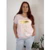Tričko krátký rukáv dámské nadrozměr FLOWER(48/50/52 ONE SIZE) ITALSKÁ MÓDA IMC25155/DU (Velikost 48/50, Barva růžová světlá)
