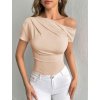 Tričko řádek krátký rukáv dámské (XS/S/M ONE SIZE) ITALSKÁ MÓDA IMM25M21327 (Velikost XS/S/M, Barva béžová)