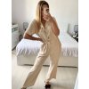 Overal dlouhý elegantní krátký rukáv dámský (S/M ONE SIZE) ITALSKÁ MÓDA IMWD24386/DU (Velikost S/M/L, Barva béžová)