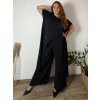 Komplet elegantní krátký rukáv dámské nadrozměr JASMINA (50/52/54 ONE SIZE) ITALSKÁ MÓDA IM425311/DUR (Velikost 50/52/54, Barva Černá)