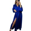 Šaty elegantní saténové dlouhý rukáv dámské Lilien (S/M.ONE SIZE) ITALSKÁ MÓDA IMM22HG3893/DU (Velikost S/M/L, Barva béžová)