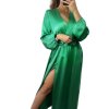 Šaty elegantní saténové dlouhý rukáv dámské Lilien (S/M.ONE SIZE) ITALSKÁ MÓDA IMM22HG3893/DU (Velikost S/M/L, Barva béžová)