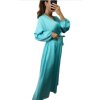 Šaty elegantní saténové dlouhý rukáv dámské Lilien (S/M.ONE SIZE) ITALSKÁ MÓDA IMM22HG3893/DU (Velikost S/M/L, Barva béžová)