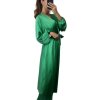Šaty elegantní saténové dlouhý rukáv dámské Lilien (S/M.ONE SIZE) ITALSKÁ MÓDA IMM22HG3893/DU (Velikost S/M/L, Barva béžová)