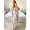 Šaty elegantní saténové dlouhý rukáv dámské Lilien (S/M.ONE SIZE) ITALSKÁ MÓDA IMM22HG3893/DU (Velikost S/M/L, Barva béžová)