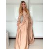 Šaty elegantní saténové dlouhý rukáv dámské Lilien (S/M.ONE SIZE) ITALSKÁ MÓDA IMM22HG3893/DU (Velikost S/M/L, Barva béžová)