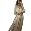 Šaty elegantní saténové dlouhý rukáv dámské Lilien (S/M.ONE SIZE) ITALSKÁ MÓDA IMM22HG3893/DU (Velikost S/M/L, Barva béžová)