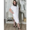 Šaty košilové mušelín krátký rukáv dámské nadrozměr SILVIA  (44/46/48 ONE SIZE) ITALSKÁ MÓDA IM425406/DUR (Velikost 44/46/48, Barva béžová)