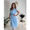 Šaty dlouhé letní šifonové elegantní skládané s páskem krátký rukáv dámské LAJLA (S/M/LONE SIZE) ITALSKÁ MÓDA IMWHA251214/DUR (Velikost S/M/L, Barva béžová)