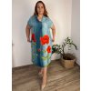 Šaty letní s kapsami krátký rukáv dámské nadrozměr FLOO (44/46/48 ONE SIZE) ITALSKÁ MÓDA IM7251212/DUR (Velikost 44/46/48, Barva modrá)