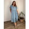 Šaty s páskem letní krátký rukáv dámské nadrozměr EMMA (48/50/52 ONE SIZE) ITALSKÁ MÓDA IM42530002/DUR (Velikost 48/50/52, Barva světle modrá)
