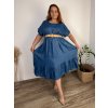Šaty s páskem letní krátký rukáv dámské nadrozměr EMMA (48/50/52 ONE SIZE) ITALSKÁ MÓDA IM42530002/DUR (Velikost 48/50/52, Barva světle modrá)