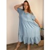 Šaty s páskem letní krátký rukáv dámské nadrozměr EMMA (48/50/52 ONE SIZE) ITALSKÁ MÓDA IM42530002/DUR (Velikost 48/50/52, Barva světle modrá)