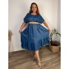 Šaty s páskem letní krátký rukáv dámské nadrozměr EMMA (48/50/52 ONE SIZE) ITALSKÁ MÓDA IM42530002/DUR (Velikost 48/50/52, Barva světle modrá)