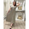 Šaty dlouhé volnočasové letní mušelín krátký rukáv dámské INGE (S/M/L ONE SIZE) ITALSKÁ MÓDA IM425304/DUR (Velikost S/M/L, Barva béžová)