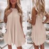 Šaty letní skládané bez rukávu dámské (S/M ONE SIZE) ITALSKÁ MÓDA IMD24058/DR (Velikost S/M/L, Barva béžová)