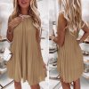 Šaty letní skládané bez rukávu dámské (S/M ONE SIZE) ITALSKÁ MÓDA IMD24058/DR (Velikost S/M/L, Barva béžová)