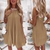 Šaty letní skládané bez rukávu dámské (S/M ONE SIZE) ITALSKÁ MÓDA IMD24058/DR (Velikost S/M/L, Barva béžová)