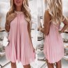 Šaty letní skládané bez rukávu dámské (S/M ONE SIZE) ITALSKÁ MÓDA IMD24058/DR (Velikost S/M/L, Barva béžová)