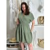 Šaty volnočasové letní mušelín krátký rukáv dámské (S/M/L ONE SIZE) ITALSKÁ MÓDA IM4250001/DUR (Velikost S/M/L, Barva zelená khaki)
