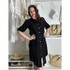 Šaty lněné košilové krátký rukáv dámské (S/M/L ONE SIZE) ITALSKÁ MODA IM7250001/DU (Velikost S/M/L, Barva Černá)