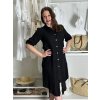 Šaty lněné košilové krátký rukáv dámské (S/M/L ONE SIZE) ITALSKÁ MODA IM7250001/DU (Velikost S/M/L, Barva Černá)